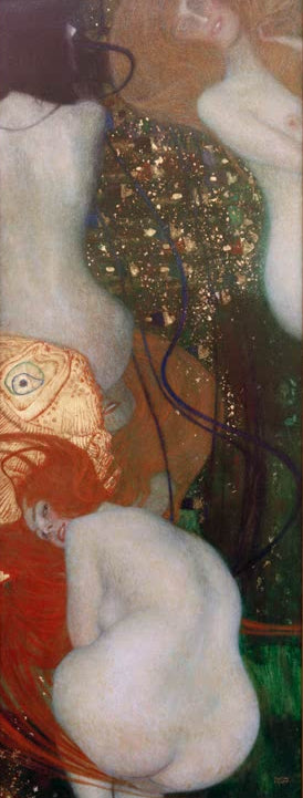 Kunstdruck von „Goldfische“ von Gustav Klimt mit dekorativer Farbgestaltung und ornamentaler Jugendstil-Ästhetik. In Deutschland von Hand gefertigt, als Leinwand oder Poster erhältlich.