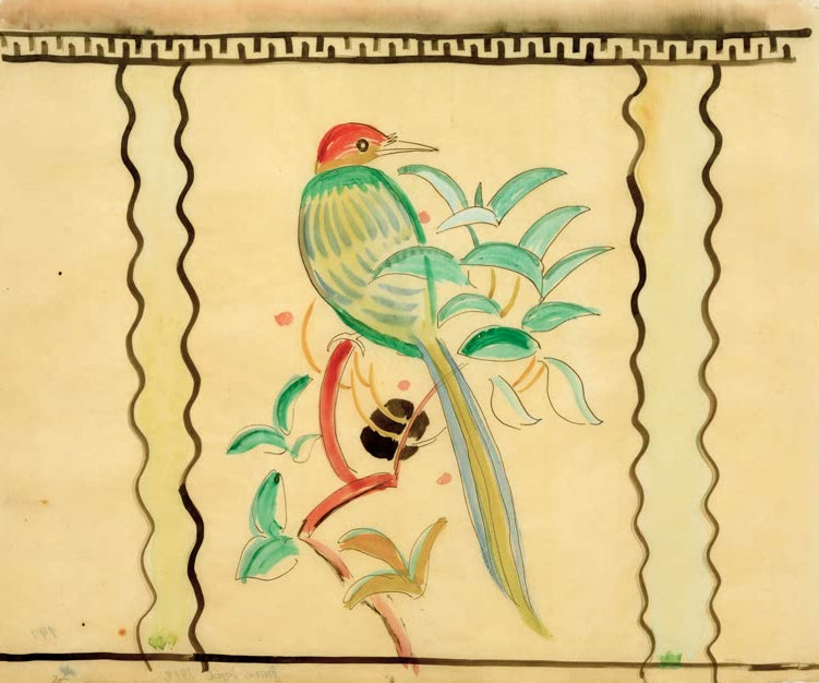 Kunstdruck des Gemäldes „Grüner Vogel (Vasenentwurf)“ von August Macke. Hochwertig in Deutschland von Hand gefertigt, erhältlich als Poster oder Leinwand und optional gerahmt.