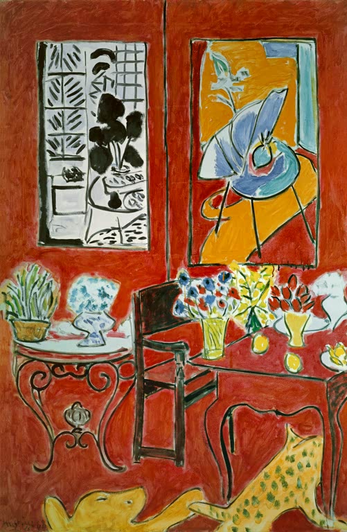 Kunstdruck des Gemäldes „Grand interieur rouge“ von Henri Matisse – hochwertiger Kunstdruck, erhältlich als Leinwand oder Poster.