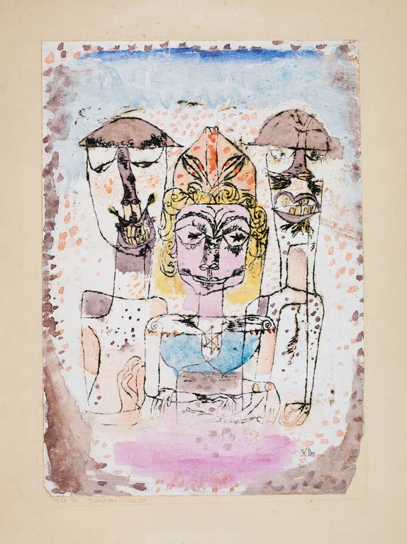 Kunstdruck „Griechen und Barbaren“ von Paul Klee mit abstrakter Komposition und stilisierten Figuren