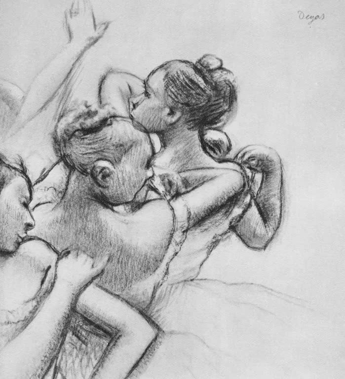 Kunstdruck des Gemäldes „Groupe de danseuses“ von Edgar Degas, detailgetreu umgesetzt und hochwertig in Deutschland produziert.