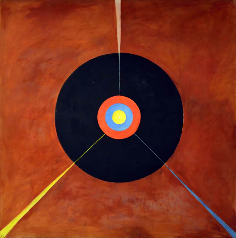 Kunstdruck „Gruppe IX“ von Hilma af Klint mit abstrakten Formen und symbolischer Farbkomposition