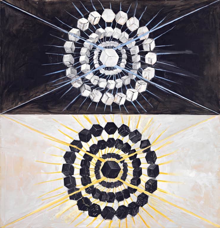 Kunstdruck „Gruppe IX Nr. 8“ von Hilma af Klint mit abstrakten Formen und harmonischer Farbkomposition