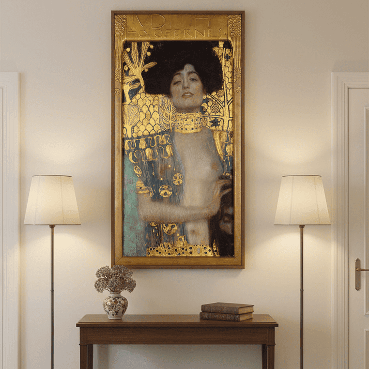 Gustav Klimt Kunstdruck von Judith auf Leinwand in einem Schattenfugenrahmen an der Wand hängend