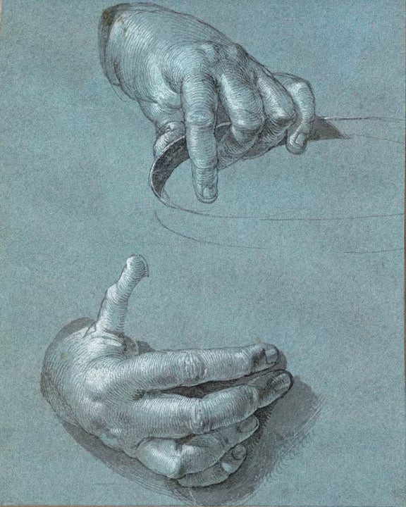 Kunstdruck von „Hände der Maria“ von Albrecht Dürer. Fein ausgearbeitete Studie der gefalteten Hände Marias aus der Renaissance, in Deutschland handgefertigt.