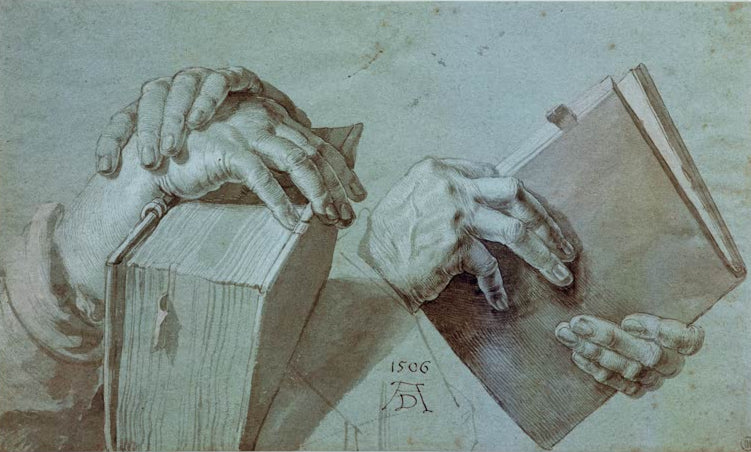 Kunstdruck des Gemäldes „Händestudie“ von Albrecht Dürer in hochwertiger Druckqualität. Erhältlich als Poster oder auf Leinwand, optional auch gerahmt.