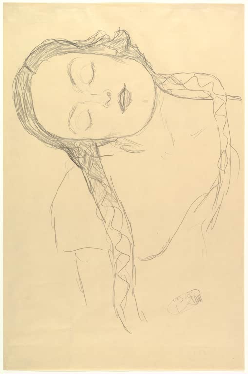 Kunstdruck von „Halbfigur einer jungen Frau“ von Gustav Klimt mit eleganter Porträtdarstellung und feinen Details. In Deutschland von Hand gefertigt.