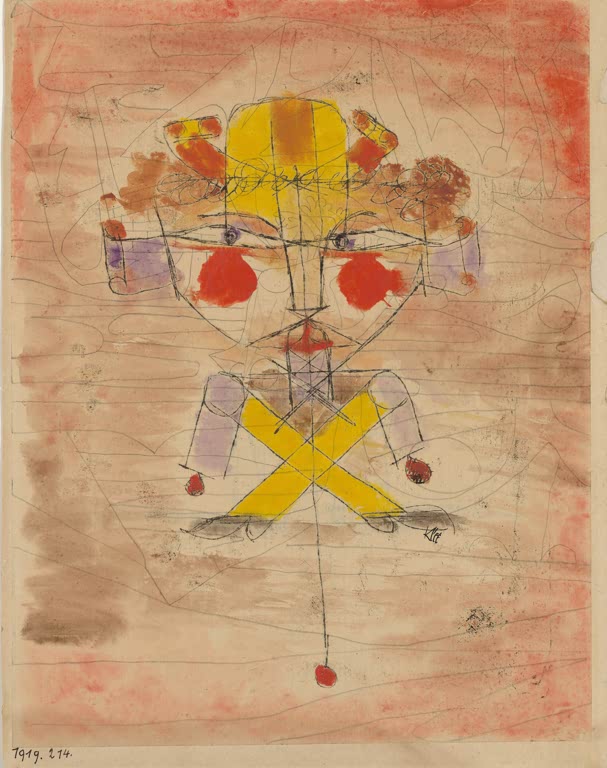 Kunstdruck „Hampelmann“ von Paul Klee mit abstrahierter Hampelmannfigur und charakteristischer Farbgestaltung