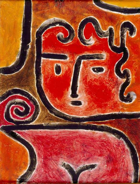 Kunstdruck des Gemäldes „Heißblütiges Mädchen“ von Paul Klee – hochwertige Reproduktion eines ausdrucksstarken Kunstwerks mit leuchtenden Farben.