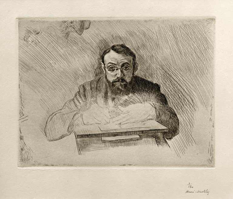 Kunstdruck der Radierung „Henri Matisse radierend (Selbstbildnis)“ von Henri Matisse, erhältlich als Poster oder Leinwand, optional gerahmt, in Deutschland von Hand gefertigt.