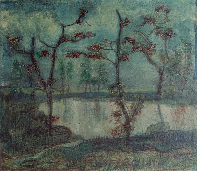 Kunstdruck „Herbstlandschaft mit See und Bäumen“ von Paul Klee, handgefertigt in Deutschland
