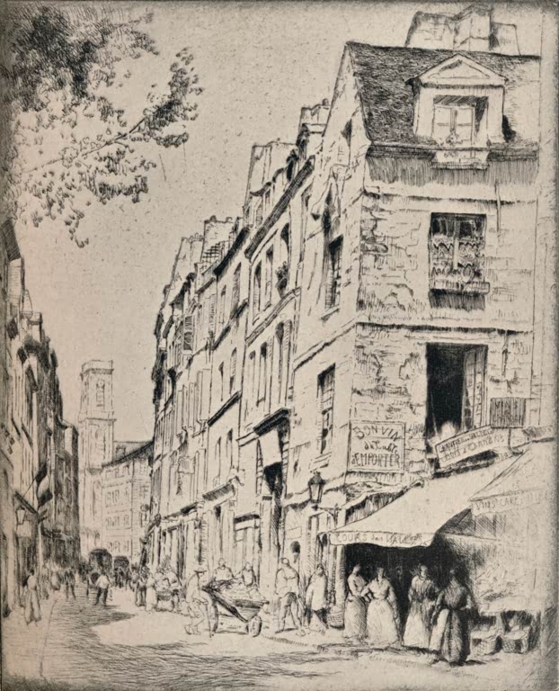 Hof der Halles, Rue Saint-Jacques als Kunstdruck, handgefertigt in Deutschland, erhältlich als Poster oder Leinwand.