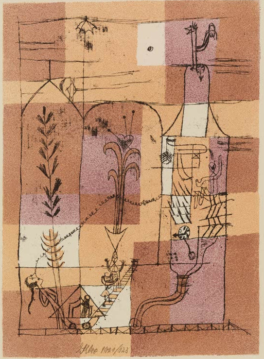 Kunstdruck von „Hoffmaneske Szene“ von Paul Klee mit fantasievoller, surrealer Darstellung und charakteristischen abstrakten Formen.