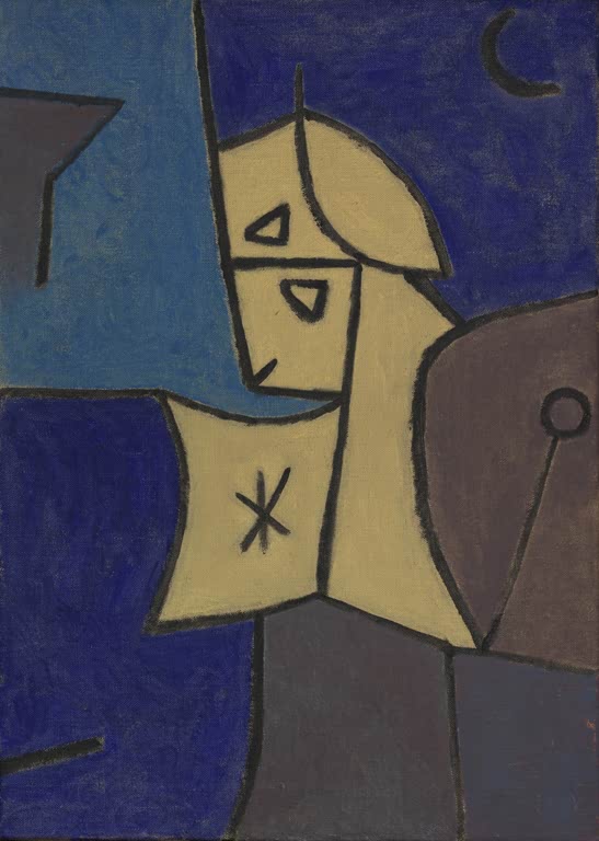 Kunstdruck „Hoher Wächter“ von Paul Klee mit abstrahierter Wächterfigur und charakteristischer Farbgestaltung