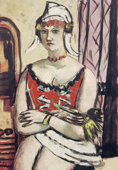 Kunstdruck „Holländerin mit weißer Mütze“ von Max Beckmann mit expressivem Porträt einer Frau

