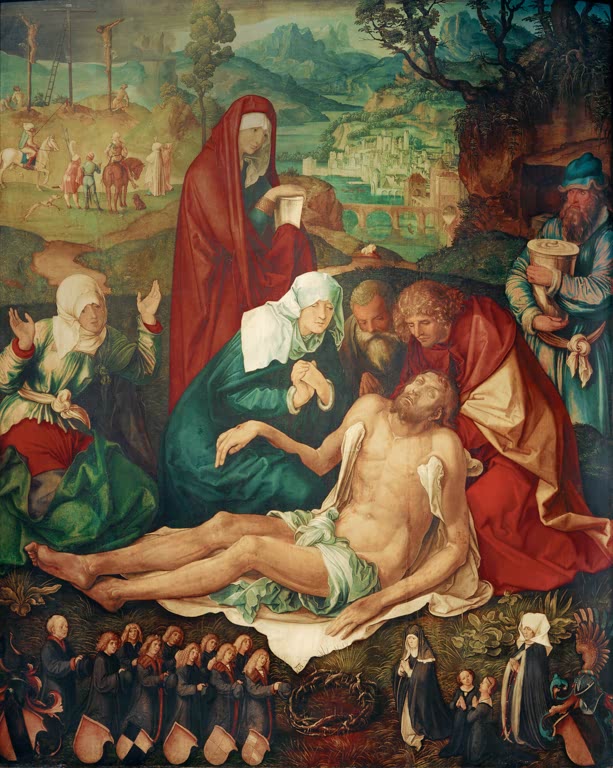 Kunstdruck des Gemäldes „Holzschuhersche Beweinung“ von Albrecht Dürer in hochwertiger Druckqualität. Erhältlich als Poster oder auf Leinwand, optional auch gerahmt.