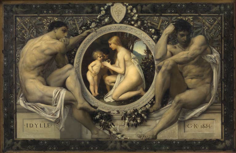 Kunstdruck des Gemäldes „Idylle“ von Gustav Klimt – hochwertige Reproduktion eines stimmungsvollen Jugendstil-Kunstwerks.