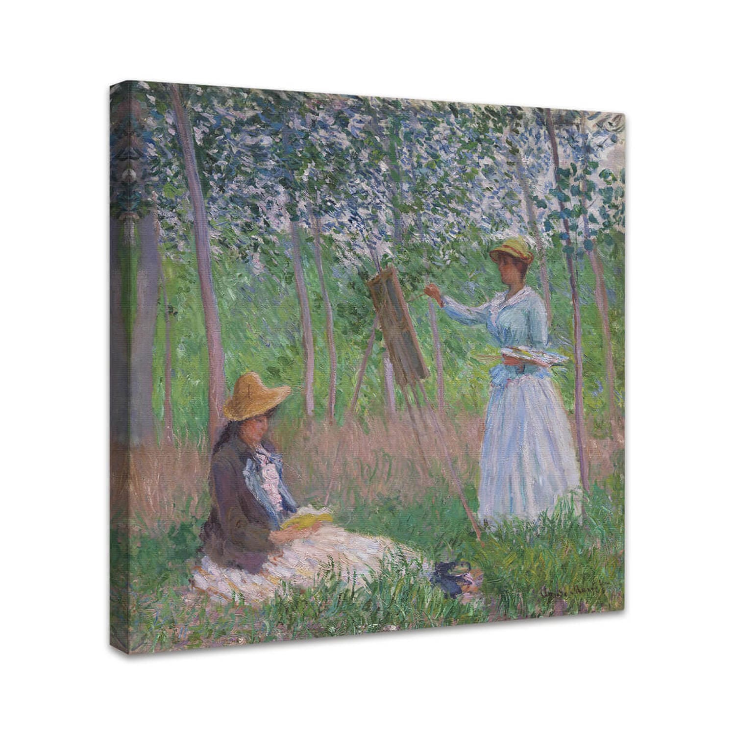 Im Wald von Giverny: Blanche Hoschedé an ihrer Staffelei mit Suzanne Hoschedé beim Lesen | Claude Monet