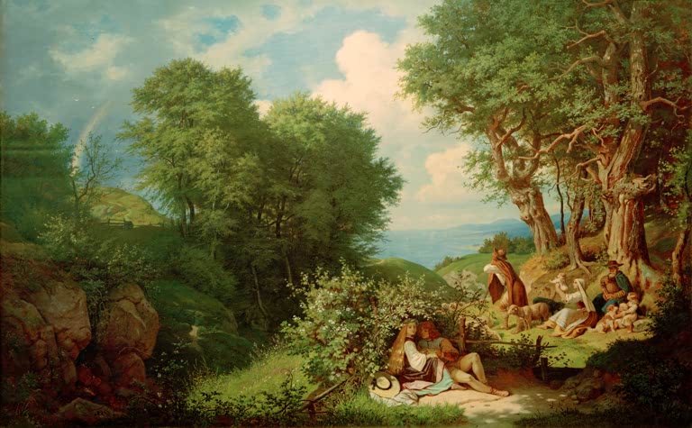 Kunstdruck von „Im Juni“ von Ludwig Richter mit idyllischer Sommerszene und romantischer Landschaftsstimmung