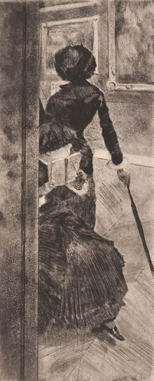 Kunstdruck des Gemäldes Im Louvre: Der Malerei-Saal von Edgar Degas mit einer Szene aus dem Louvre und Besuchern in einem Gemäldesaal.