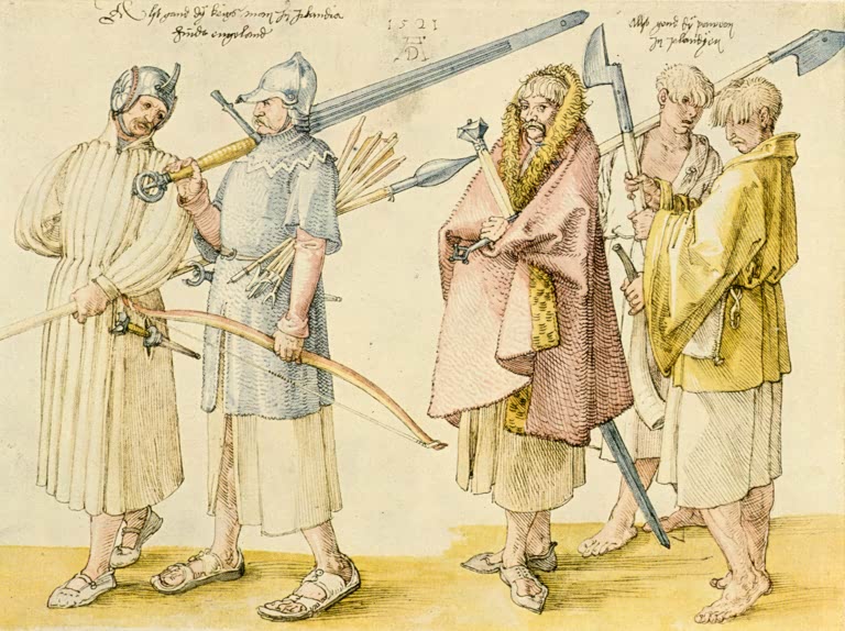 Kunstdruck „Irische Kriegsleute und Bauern“ von Albrecht Dürer mit historischen Figurenstudien