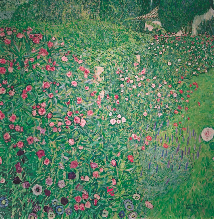Kunstdruck des Gemäldes „Italienische Gartenlandschaft“ von Gustav Klimt – hochwertige Reproduktion einer stimmungsvollen Landschaft im Jugendstil.