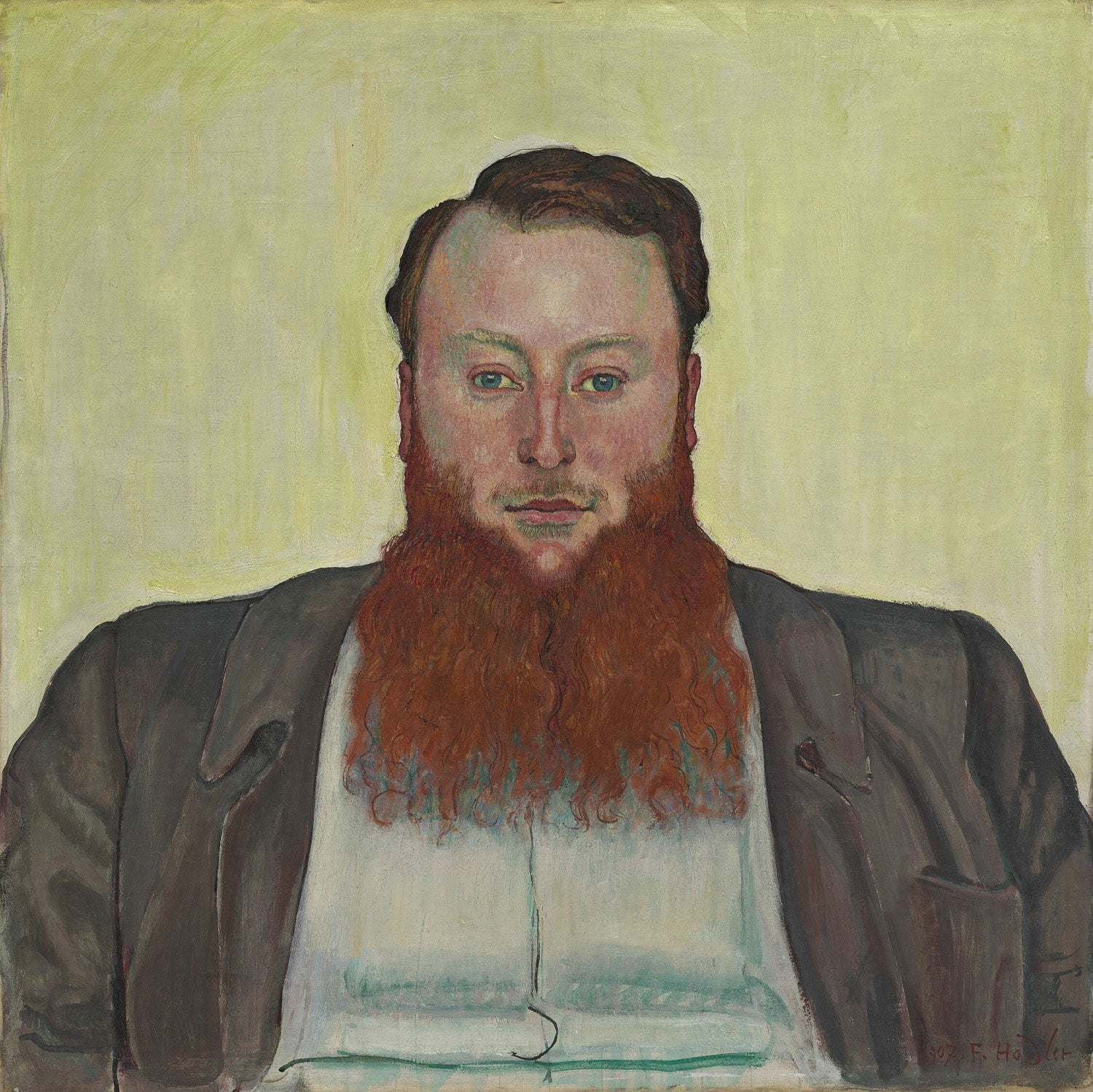 Das Gemälde „James Vibert, Bildhauer“ von Ferdinand Hodler zeigt den Bildhauer James Vibert in einer kraftvollen und fokussierten Pose. Der Künstler fängt die intensive Ausstrahlung und Persönlichkeit seines Modells in lebendigen Farben und präzisen Details ein