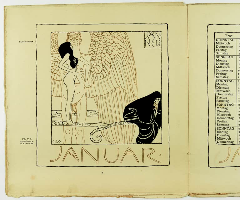 Kunstdruck des Gemäldes „Januar“ von Gustav Klimt – hochwertige Reproduktion eines stimmungsvollen Kunstwerks des Jugendstils.