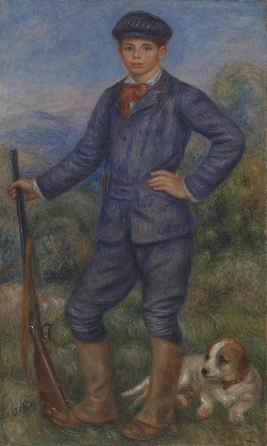 Jean als Jäger von Pierre-Auguste Renoir, impressionistisches Porträt mit einfühlsamer Darstellung des ländlichen Lebens und der Jagdtradition.