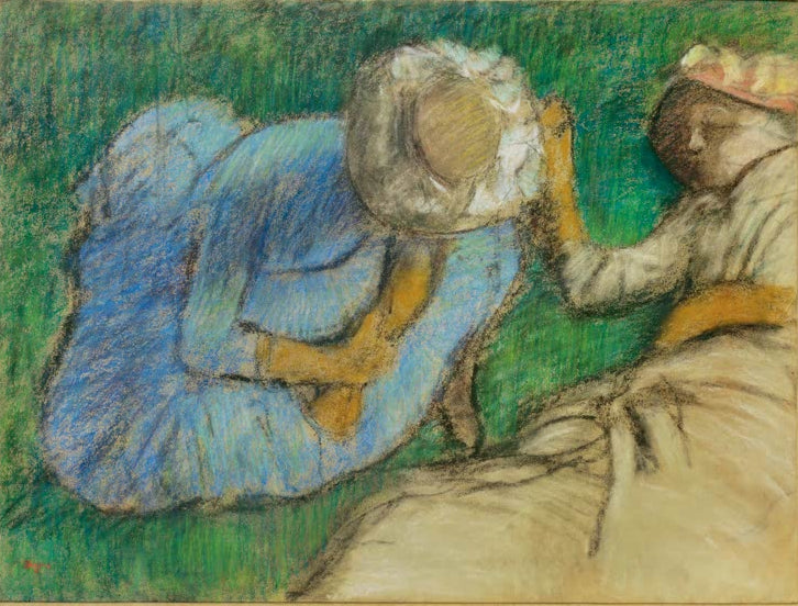 Kunstdruck des Gemäldes „Jeunes femmes se reposant dans un pré“ von Edgar Degas, detailgetreu umgesetzt und hochwertig in Deutschland produziert.