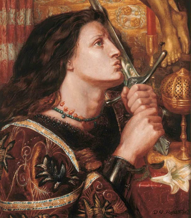 Kunstdruck von „Joan of Arc“ von Dante Gabriel Rossetti mit Jeanne d’Arc in ausdrucksstarker präraffaelitischer Darstellung
