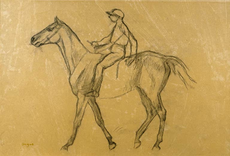 Kunstdruck des Gemäldes „Jockey monté de profil“ von Edgar Degas, detailgetreu reproduziert und in Deutschland von Hand gefertigt.