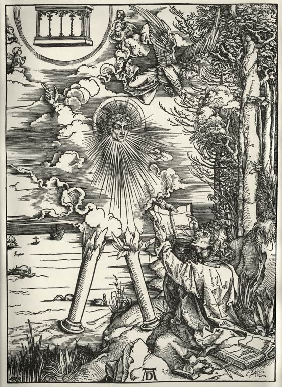Kunstdruck „Johannes verschlingt das Buch“ von Albrecht Dürer mit symbolreicher Szene aus der Apokalypse