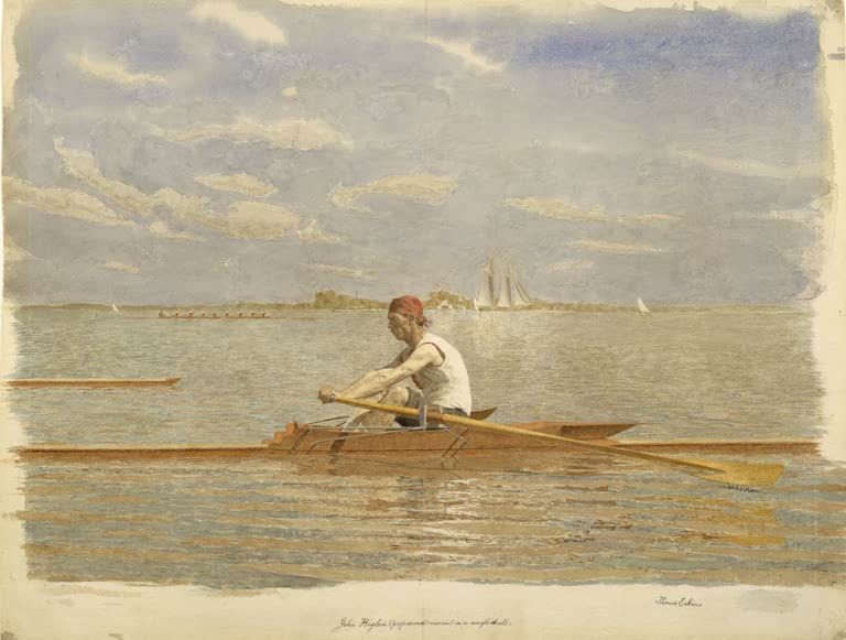 Kunstdruck des Gemäldes John Biglin im Einer-Ruderboot von Thomas Eakins, handgefertigt in Deutschland
