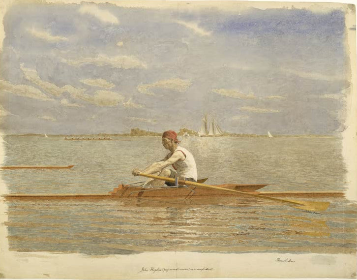 Kunstdruck von John Biglin in einem Einer-Ruderboot von Thomas Eakins mit Ruderer auf dem Wasser