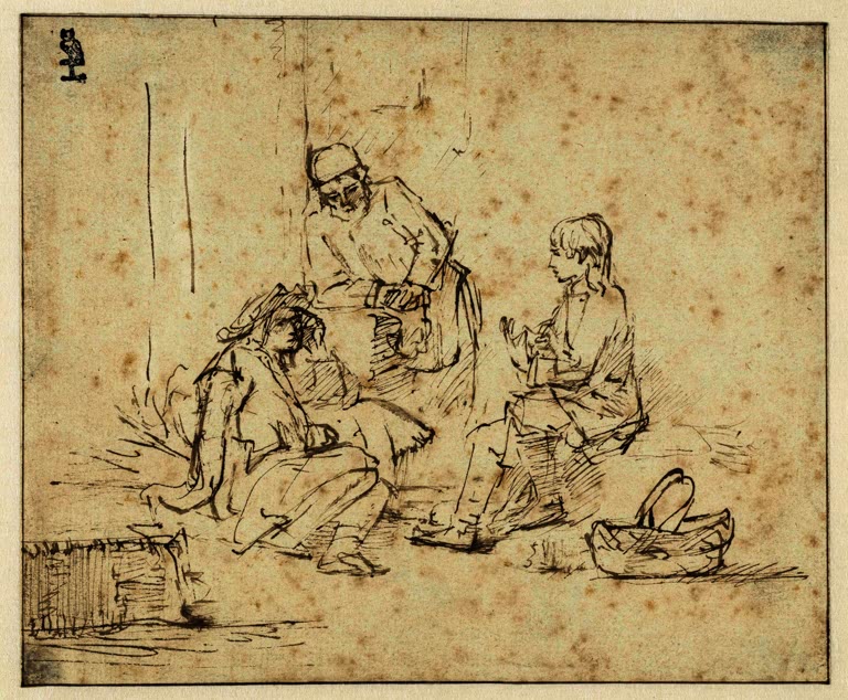 Kunstdruck „Josef im Gefängnis deutet die Träume des Mundschenks und des Bäckers des Pharaos“ von Rembrandt van Rijn