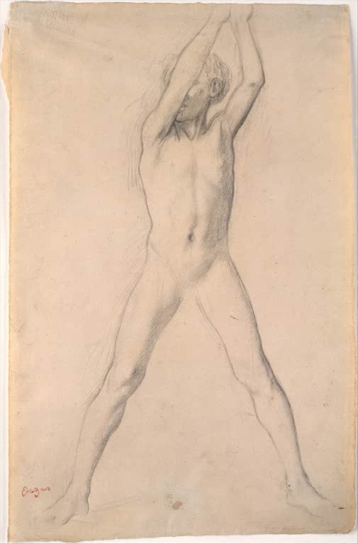 Kunstdruck von „Jugend mit erhobenen Armen“ von Edgar Degas, handgefertigt in Deutschland als Leinwand oder Poster erhältlich