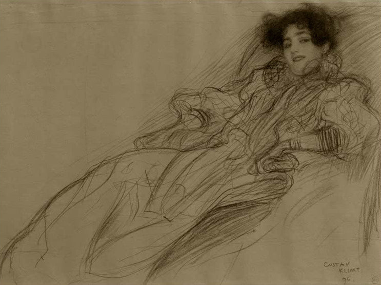 Kunstdruck des Gemäldes „Junge Dame im Sessel“ von Gustav Klimt – hochwertige Reproduktion eines eleganten Jugendstil-Porträts.