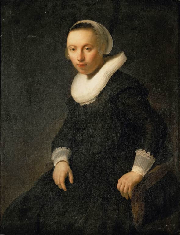 Kunstdruck von Rembrandts Gemälde „Junge Frau im Sessel“ mit dem ausdrucksstarken Porträt einer jungen Frau.