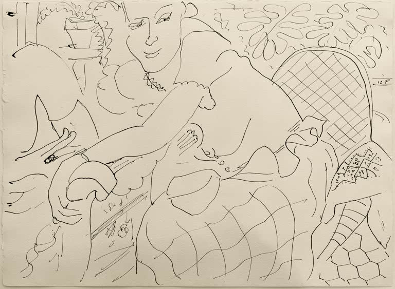 Kunstdruck des Gemäldes „Junge Frau in einem Lehnstuhl“ von Henri Matisse, erhältlich als Leinwand oder Poster, optional gerahmt, in Deutschland von Hand gefertigt.