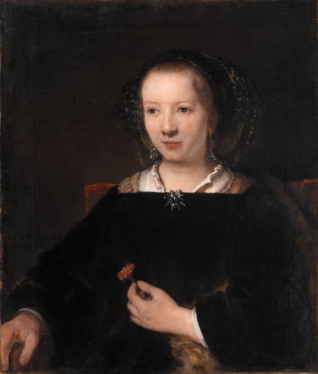 Kunstdruck „Junge Frau mit einer Nelke“ von Rembrandt van Rijn