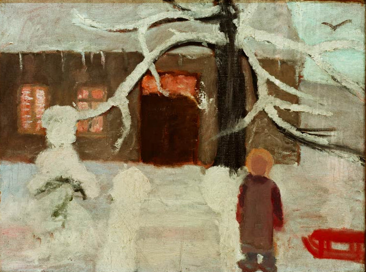 Kunstdruck von „Junge im Schnee“ von Paula Modersohn-Becker. Ausdrucksstarke Darstellung eines Kindes in winterlicher Landschaft mit charakteristischer Farbgebung, in Deutschland handgefertigt.
