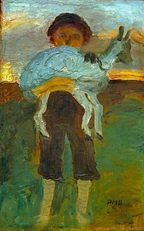 Kunstdruck von „Junge mit Ziege“ von Paula Modersohn-Becker. Ausdrucksstarke Darstellung eines Kindes mit Tiermotiv in charakteristischer Farbgebung, in Deutschland handgefertigt.