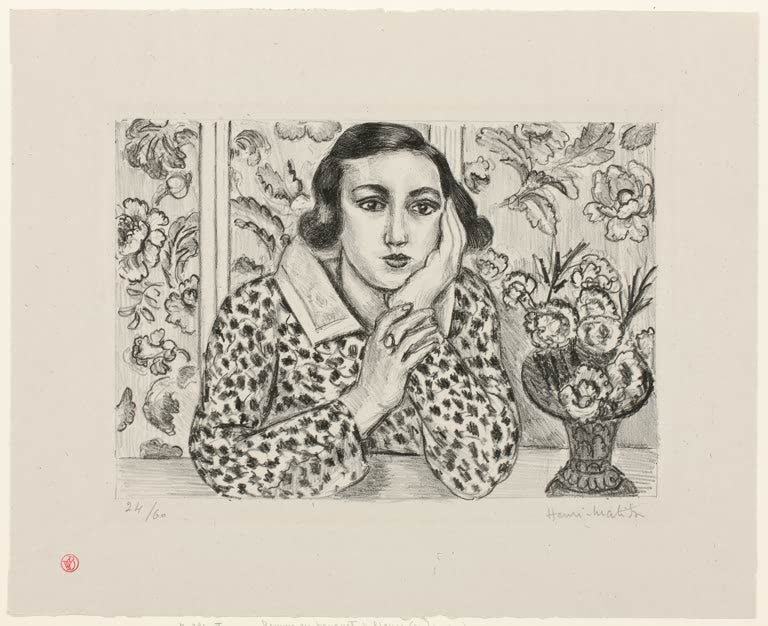 Kunstdruck „Junges Mädchen, das an einem Blumenschirm lehnt“ von Henri Matisse, handgefertigt in Deutschland