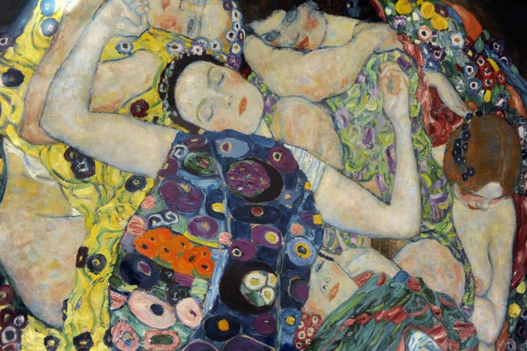 Kunstdruck des Gemäldes „Jungfrau“ von Gustav Klimt – hochwertige Reproduktion des symbolistischen Jugendstil-Kunstwerks mit ornamentalen Details.