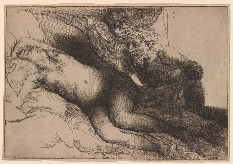 Kunstdruck von Rembrandt van Rijn, Jupiter und Antiope: Die größere Platte