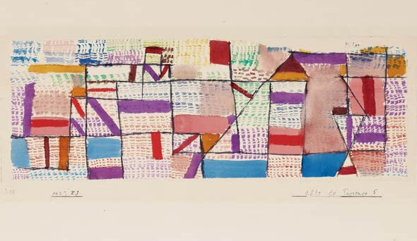 Kunstdruck „Küste der Provence 5“ von Paul Klee mit abstrakter Landschaft und mediterranen Farbtönen


