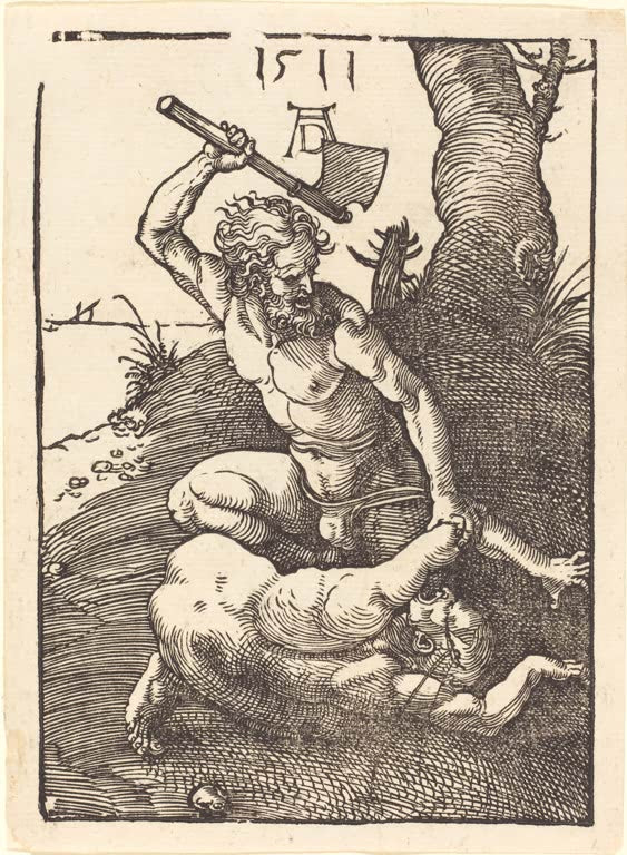 Kunstdruck „Kain erschlägt Abel“ von Albrecht Dürer mit dramatischer biblischer Szene