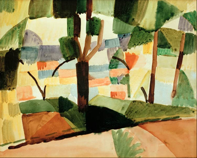 Kunstdruck des Gemäldes „Kandern IV“ von August Macke. Hochwertig in Deutschland von Hand gefertigt, erhältlich als Leinwand oder Poster und optional gerahmt.
