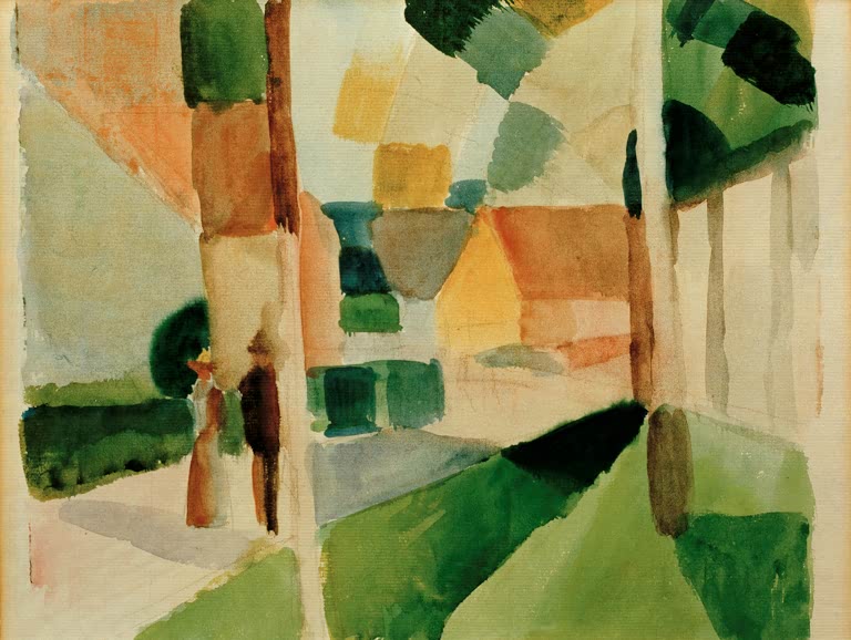 Kunstdruck des Gemäldes „Kandern I“ von August Macke. Hochwertig in Deutschland von Hand gefertigt, erhältlich als Poster oder Leinwand und optional gerahmt.